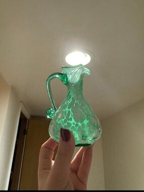 Handblown Green Glass Decorative Pitcher Vase
